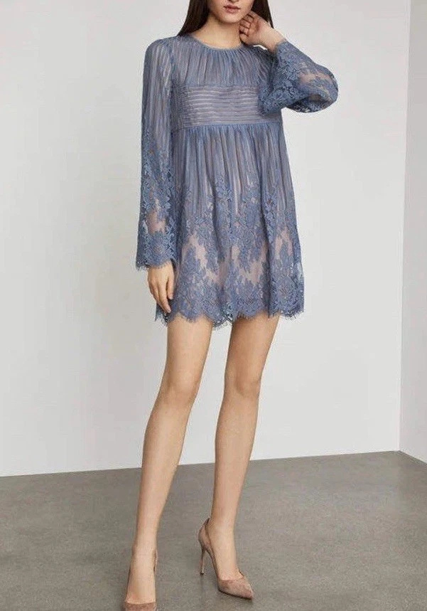 blue dress for baby girl BCBGMAXAZRIA Lace Embroidered Satin Gown – Runway Catalog main image 0
