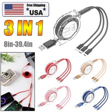 3 in 1 Retractable Fast Charging Cord For IOS/Type C/Micro USB Charger Cables US