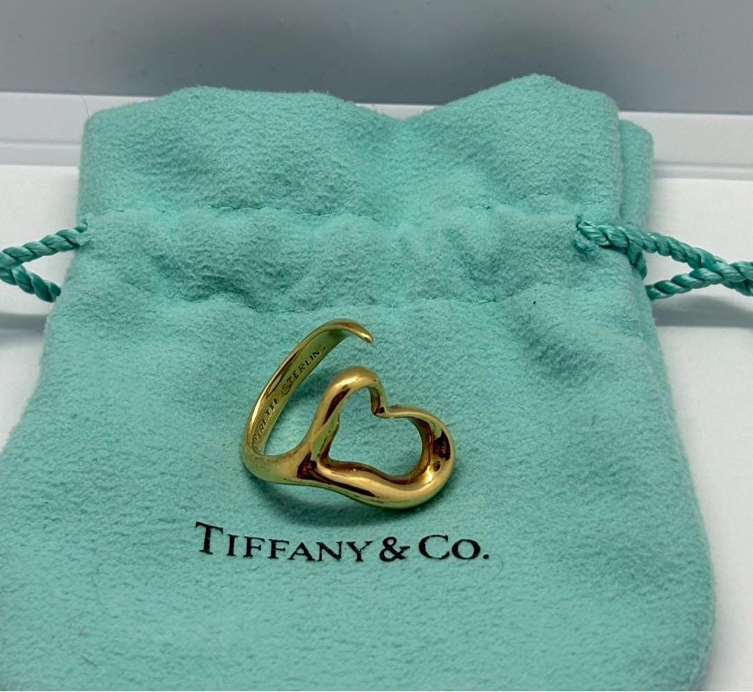 Tiffany & Co Open Heart Ring 18K Yellow Gold Vintage Classic Jewelry