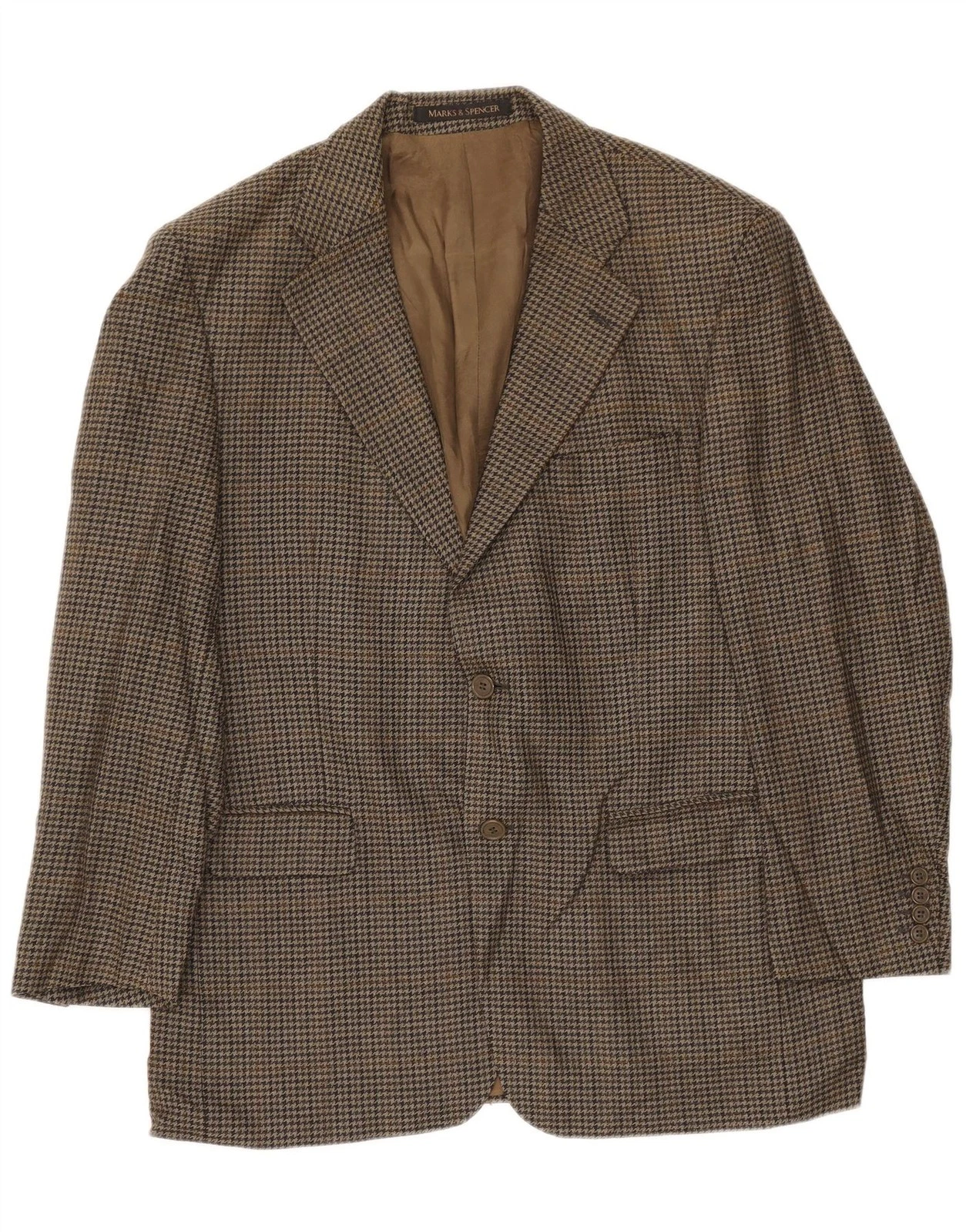 Marks & Spencer Mens 2 Button Blazer Jacket UK 42 Large Khaki Houndstooth WB09