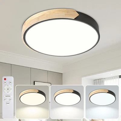 LED Deckenleuchte mit Fernbedienung Holzrand dimmbar Lichtfarbe verstellbar - Bild 1 von 4