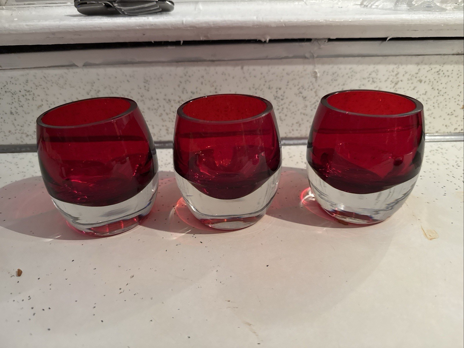 S Red Glass Holley Set Of 3