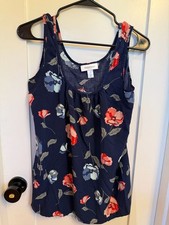 Motherhood Maternity Sleeveless Floral Tank Top Navy Blue Size Medium