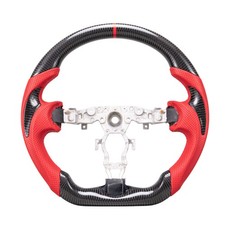 Real Carbon Fiber Steering Wheel For Nissan 370z Juke Sentra 08-21 Red Leather