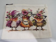 Fancy Chickens Make-up Supply Bag 6.5" x 9. Cotton Canvas