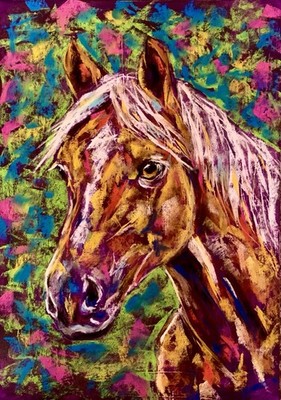 Original Horse Portrait Pastel Painting Colorful Animal Art A3 Signed Vla.S