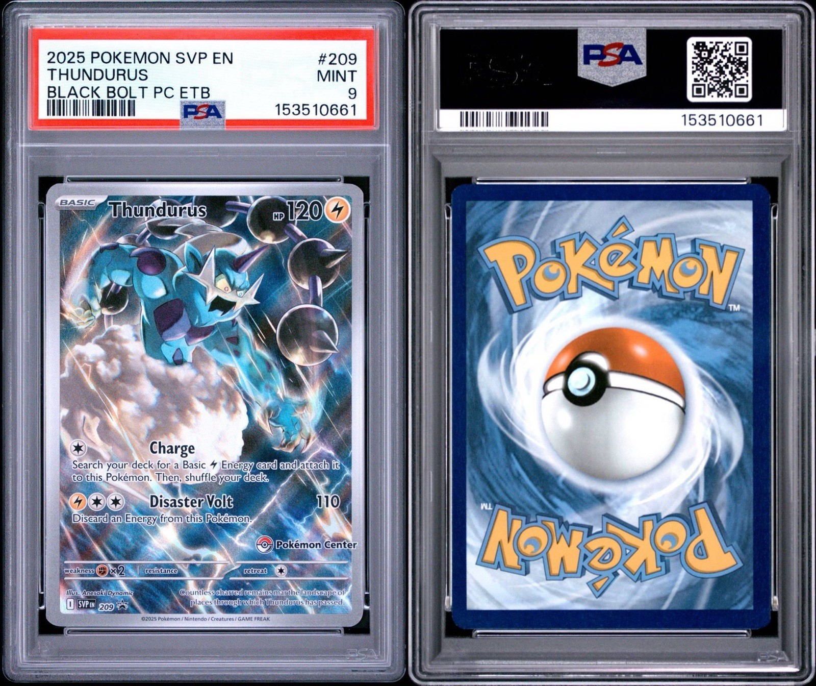 POKEMON THUNDURUS 2025 SVP PROMO #209 BLACK BOLT PC ETB PSA 9 *PC STAMP*