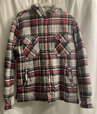 Red Head Mens Medium Quilted Plaid Flannel Shacket Zip Lumberjack Outdoor Rugged