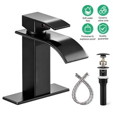 Black Matte Bathroom Sink Faucet Single Handle Waterfall Vessel Mixer Taps