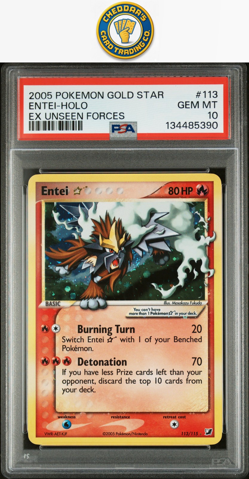 2005 Pokémon Ex Unseen Forces Entei-Holo Gold Star #113 PSA 10 (New Cert!)