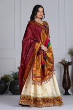 Maharani Off White Bridal Jacquard Lichi Silk Lehenga Zari Wedding Wear