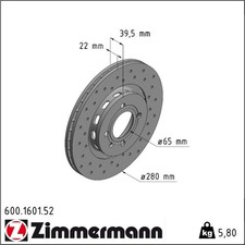 2x Zimmermann 600.1601.52 Bremsscheibe für SEAT VW GOLF CORRADO PASSAT IBIZA 19