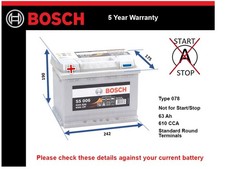 Battery fits BUICK CENTURY SKYLARK 2.8 3.3 5.7D 78 to 91 Bosch 078 610A 63Ah New