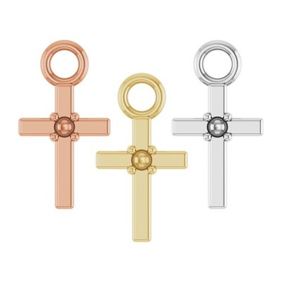 10K 14K 18K Gold, Platinum & Silver  1 mm Round Accented Cross Dangle