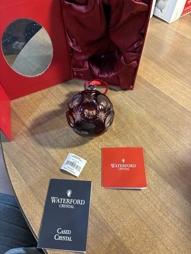 WATERFORD CASED CRYSTAL BALL ORNAMENT COLLECTION RUBY RED ORNAMENT RARE - Picture 6 of 9