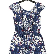 Banana Republic Fit Flare Dress Womens 4 Abstract Floral Blue Resort Office Chic