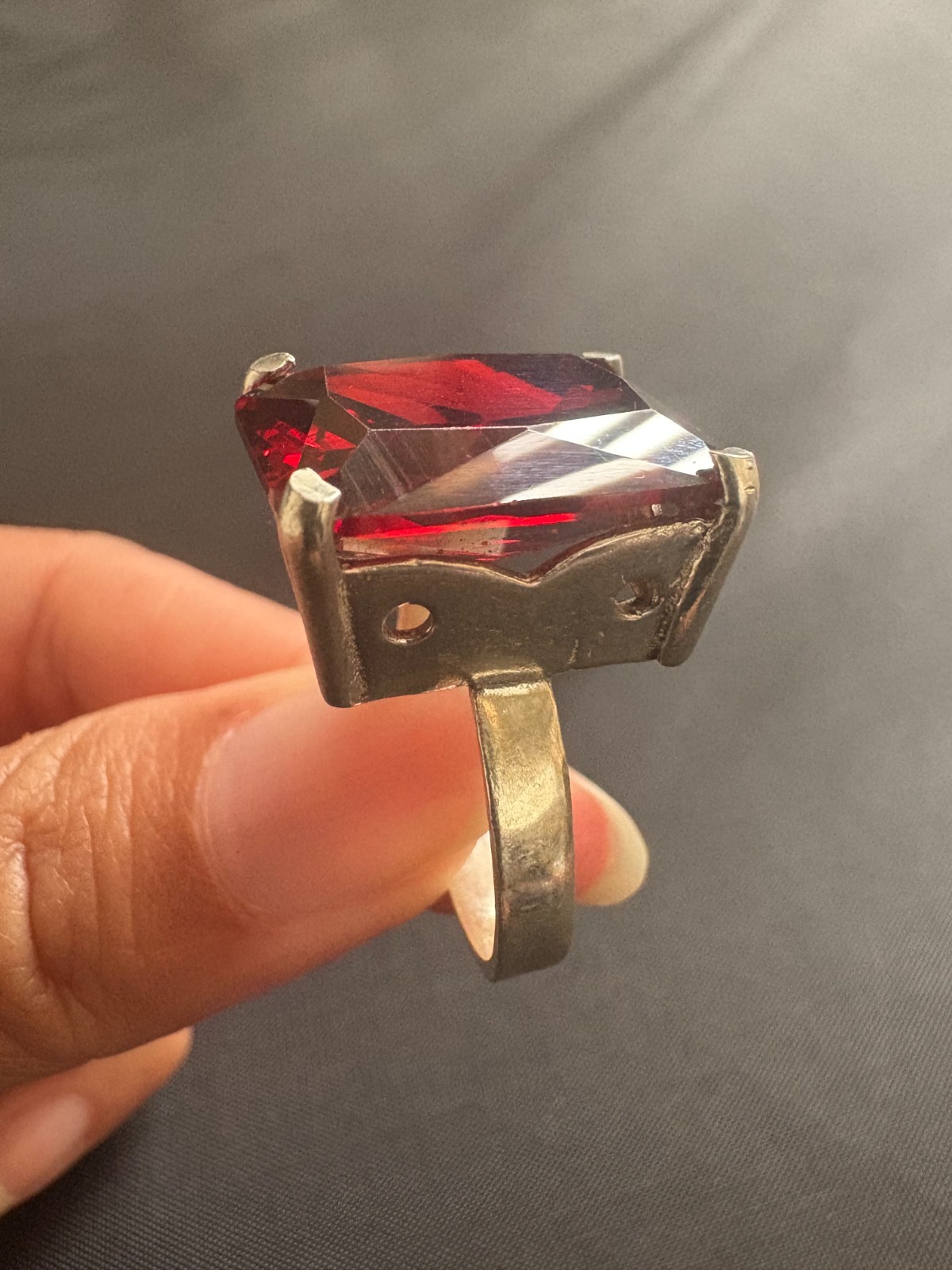 925 Sterling Silver Ring Large rectangular Red Ru… - image 6