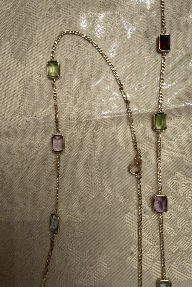 "Collar de oro amarillo de 14 K con formas rectangulares multicolores genuinas de 30""" Foto 4 de 4