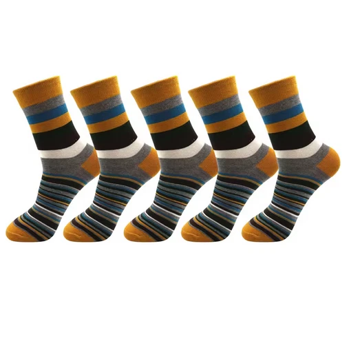 5 Pair Men's Striped Combed Cotton Socks Original Design High Quality Casual - Image 2 of 4