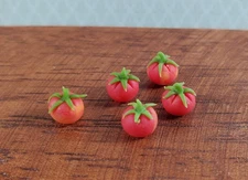 Dollhouse Red Tomatoes Green Stems 5 Pieces 1:12 Scale Miniature Food Vegetables