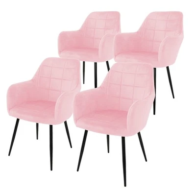 4x Chaises salle à manger vintage en velours siège fauteuil de bureau salon rose - Photo 1/4