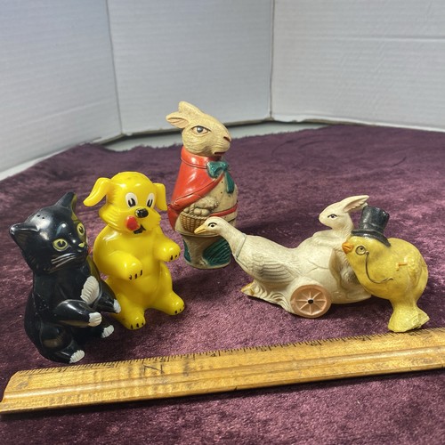 Menge 5 alte Kunststoff Tiere - F&FShakers Katze Hund Rabbitpeepgoosej310 - Bild 2 von 21