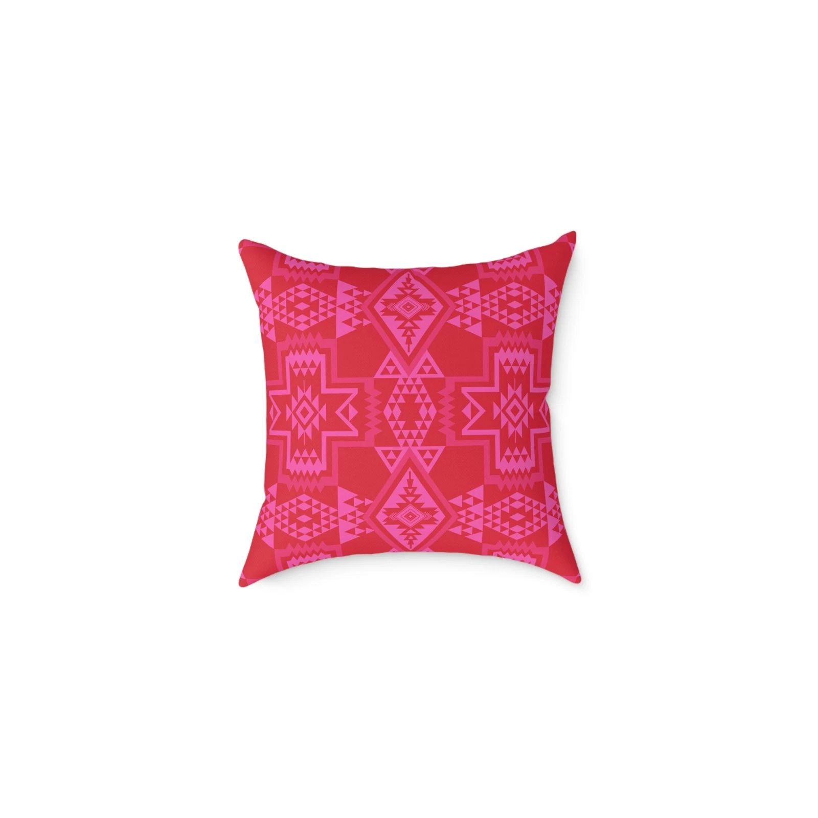Red Pink Aztec Geometric Pattern Pillow | Square Throw Pillow