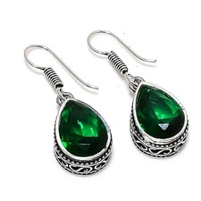 Pendiente de joyería de plata de ley 925 hecho a mano con piedras preciosas de diopsido cromado tamaño 1,4"