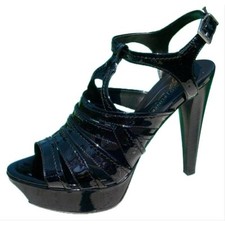 Donald Pliner Black Patent Leather New Strappy Platform Shoe Sandal 395 NIB