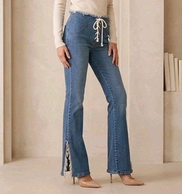 VINTAGE Damen Jeans Y2K Laced Up KORDEL Flecht FLARED Low-Rise Deadstock Neu mit Etikett