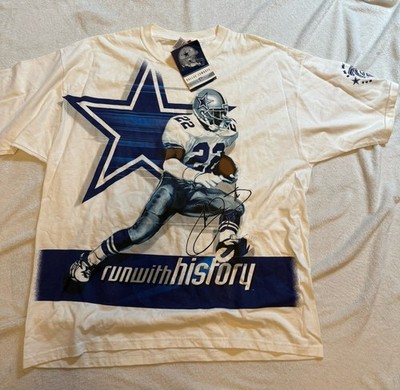 Vintage AOP Emmitt Smith Reebok Dallas Cowboys RUN WITH HISTORY T Shirt XL NWT