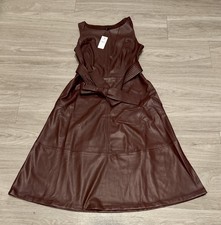 Express Faux Leather Crew Neck Tie Waist Midi Dress, Small, NWT