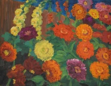 EMIL NOLDE Poster or Premium Canvas Print "ZINNIAS AND HOLLYHOCKS"