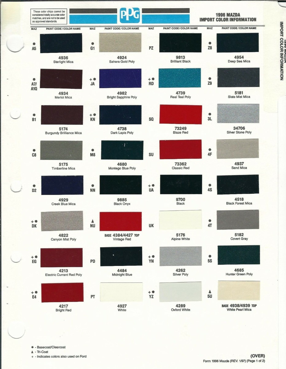 1996 MAZDA 323 626 929 TRUCK PROTEGE MIATA RX7 PAINT CHIPS (DUPONT