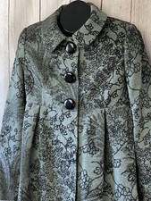 Tibi New York Wool Blend Green Black Herringbone Coat Jacket Sz 4 Floral