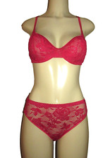 VTG Victorias Secret 1998 Bra hi-leg brief Panty sz M Set 36C red stretch lace