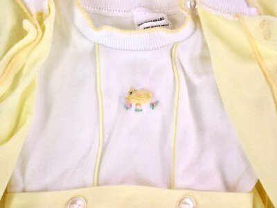 Vintage 70s Baby Boy Chick Romper Sweater Set 0 3 6 M Easter Spring Retro Kitch
