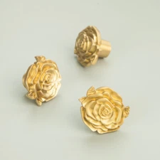 Rose Floral Brass Wardrobe Door Handle Knob Pull Handle Kitchen Cabinet Handle 