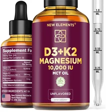 Liquid Vitamin D3 K2 10000IU with Magnesium Glycinate 5mg | VIT D3 K2 Drops f...