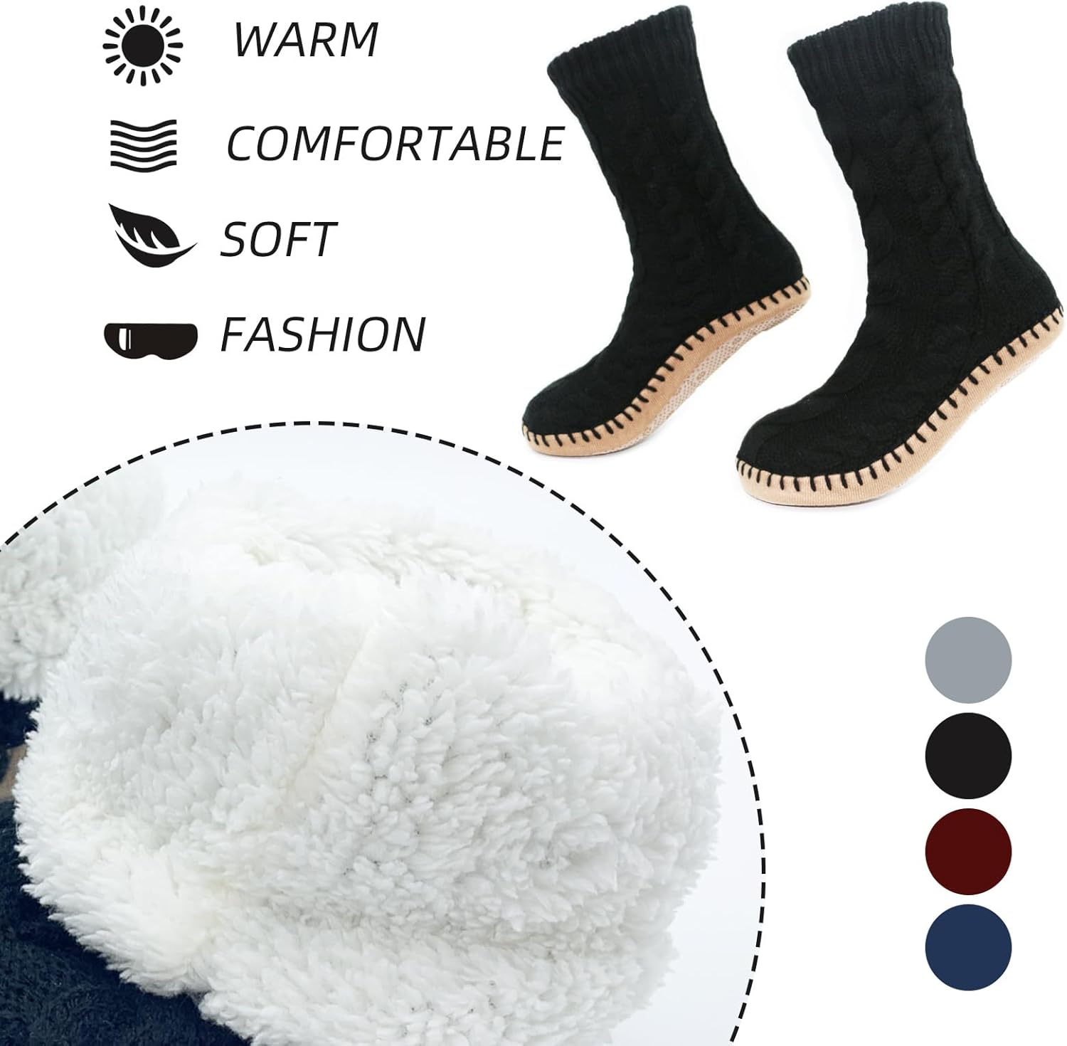 SAOLA Calzini Ciabatte per Donna Gripper Nero Foderato Spessa Maglia Ciabatta Calzino con Suola