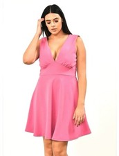 Pink clove plus Size skater dress UK 18 womens ladies plunge neck party
