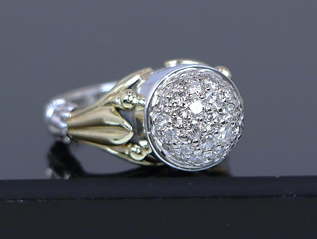 Lagos Caviar Arcadian 18k Yellow Gold Silver Pave Diamond Fleur De