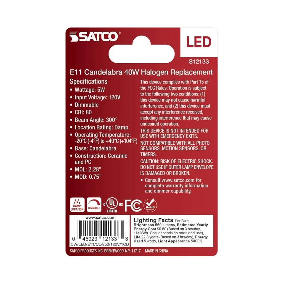 Satco S12133 - 5 Watt Mini LED - Mini Candelabra Base - 5000K (2, 6 or 48 Pack) - Image 3 of 4