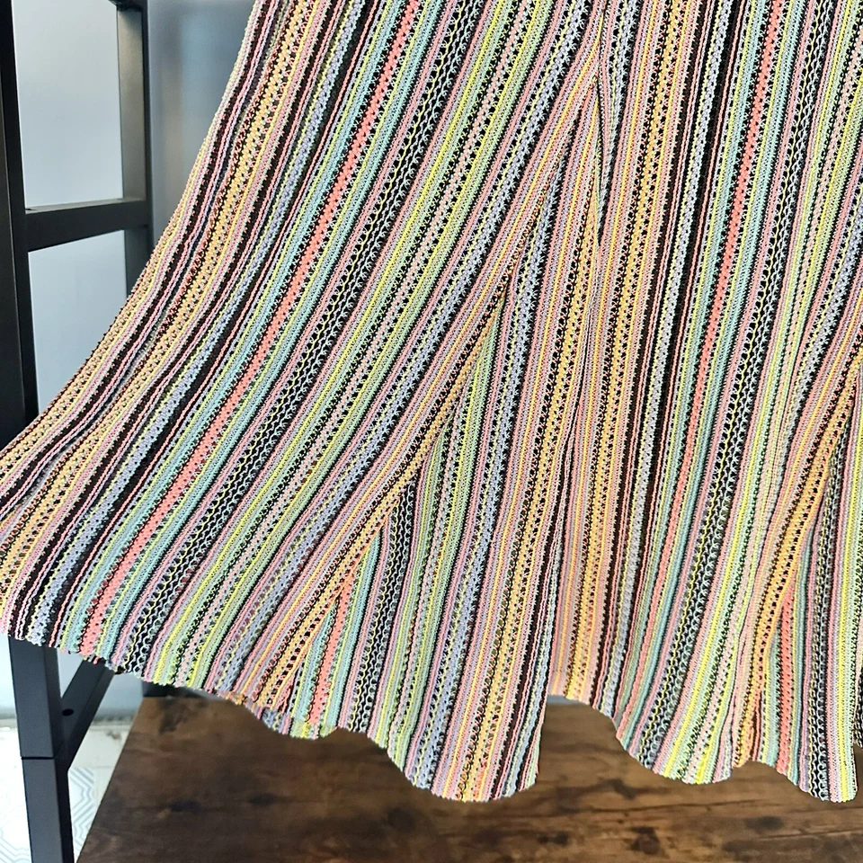 Maeve Anthropologie Rainbow Striped Crochet Skirt XS Fluted Hem Midi A Line - Image 2 of 4