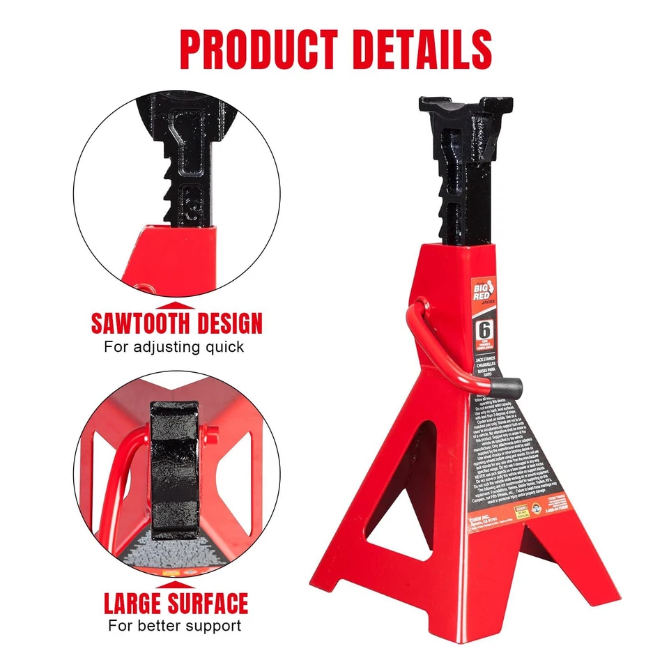 BIG RED T46202 Torin 6 Ton (12,000 lbs) Capacity Steel Jack Stands, Red, 1-Pair - Image 3 of 4