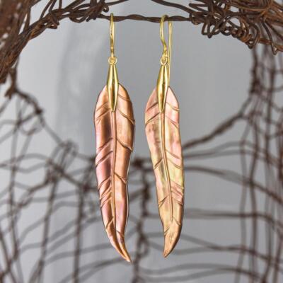 Gum Tree Leaf Ohrringe Geschnitzter Muschel Gold Vermeil auf Der