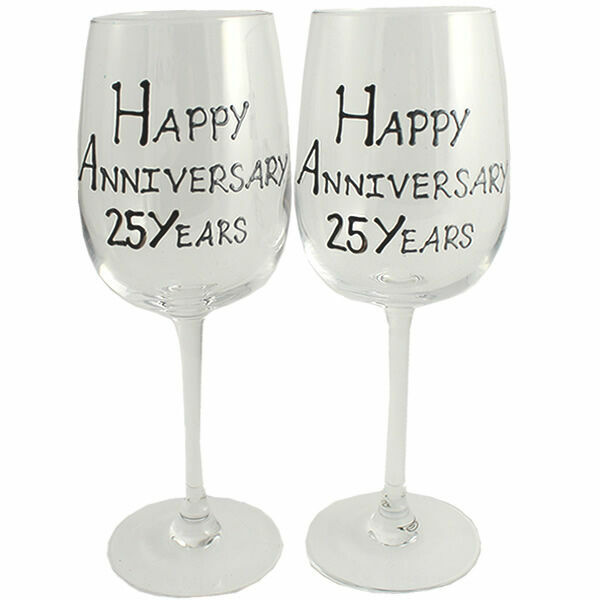 25th Wedding Anniversary Wine Glasses X2 (blk/s China for sale online