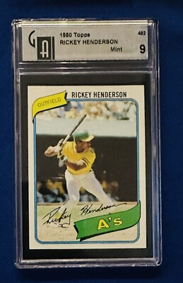 1980 TOPPS RICKEY HENDERSON GAI 9 #482 OAKLAND A'S PSA 10 SOLD FOR