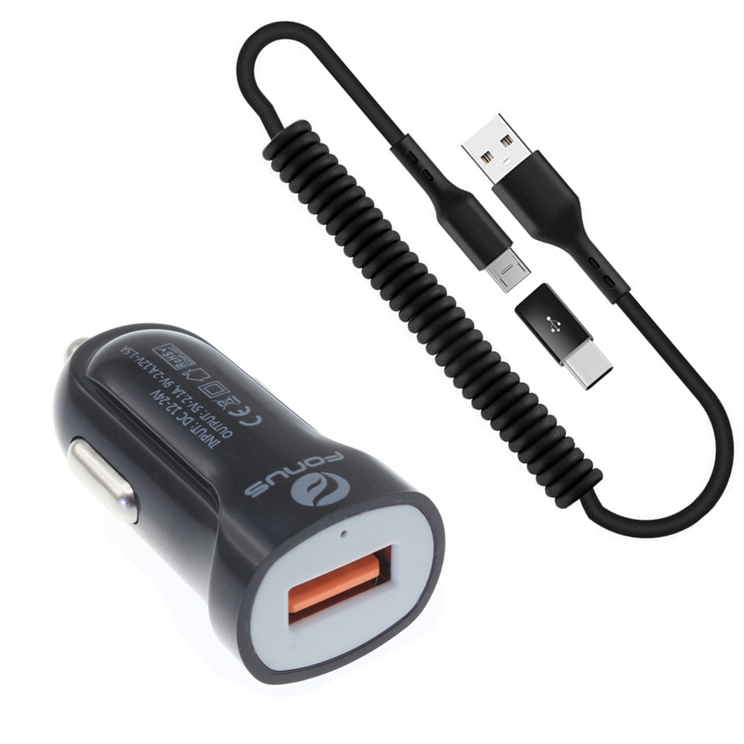 For Galaxy S23/Ultra/Plus - Coiled USB Cable Car Charger USB-C Adapter Power