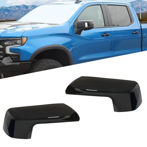 For 2019-23 Chevy Silverado GMC Sierra 1500 Gloss Black Side Mirror Cover Cap